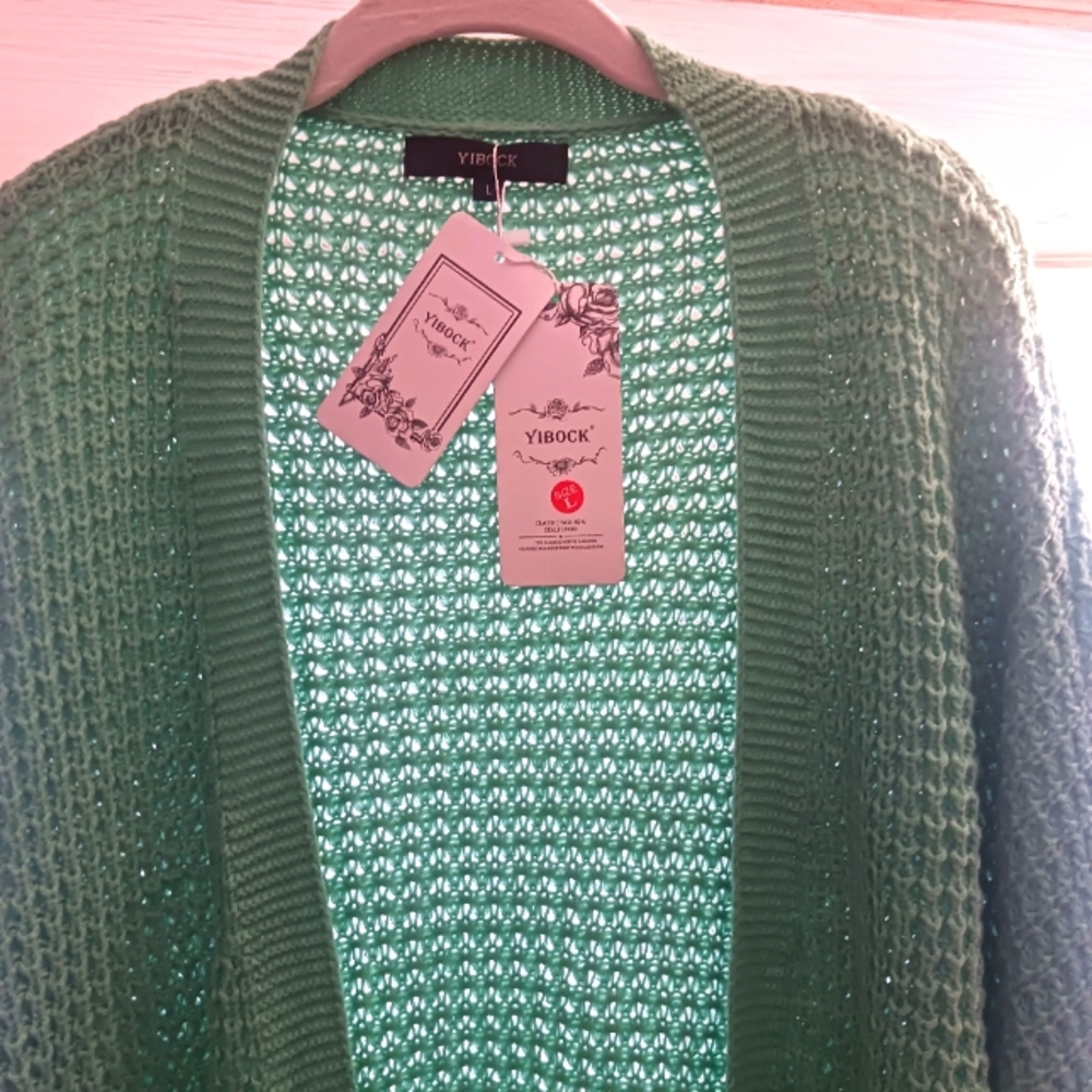 Yibok, seafoam green, large, long sleeved cardigan